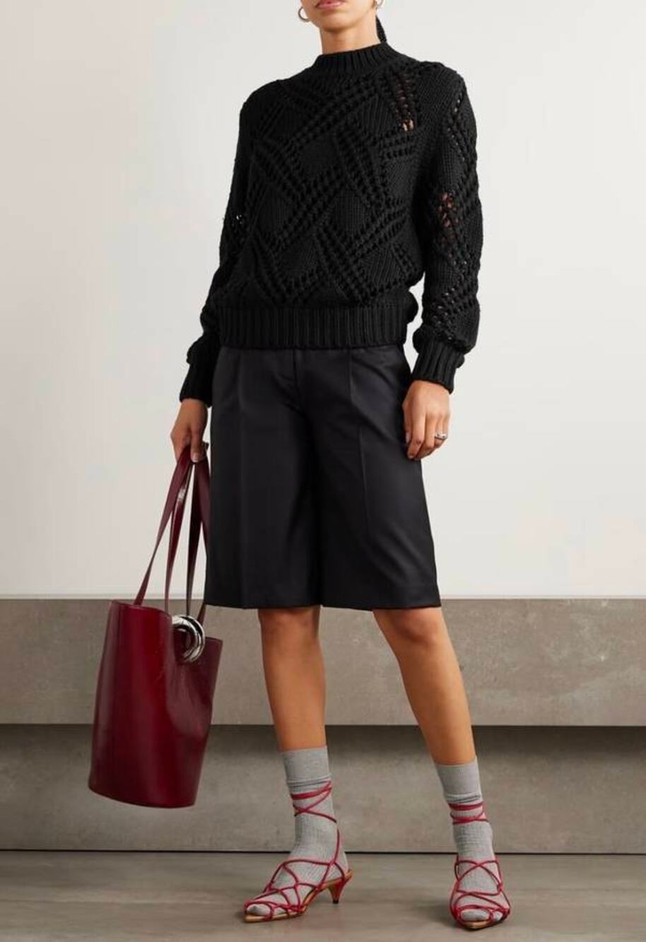 Jil Sander Chunky Lace Knit Sweater in Black DE 32 US XS